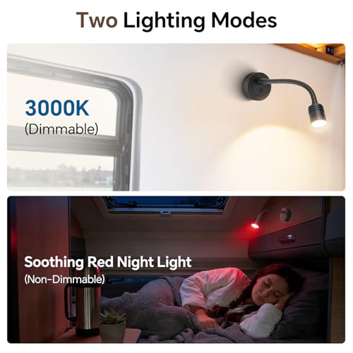 12V Dimmable Reading Light, RV LED Lamp with USB-A & USB-C Charger - color: Black