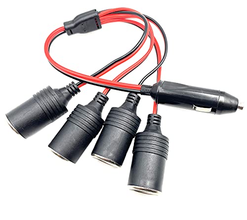1pcs 1 to 4 Car Cigarette Lighter 12v 24v Power Charger Adapter 4 Way Socket Splitter Female Socket Plug Extension Cord Cable 12inch length with 20A fuse