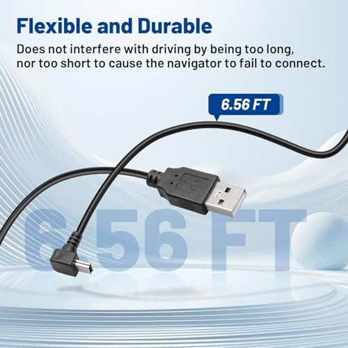 Anina 2Pcs Charging Cable for Garmin GPS - 6.56 Ft Mini USB Car Charger Power Cord - Compatible with Garmin Zumo and Nuvi GPS Navigators