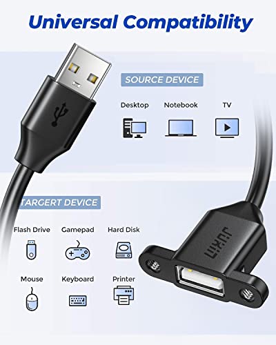 2Pack USB2.0 Male to Female Extension Cable with Ears can be Fixed Various Chassis/Cabinets/Panels USB Extender W/Screw nut for USB Panel Mount (USB2.0, 1.5FT) - size: 1.5FT