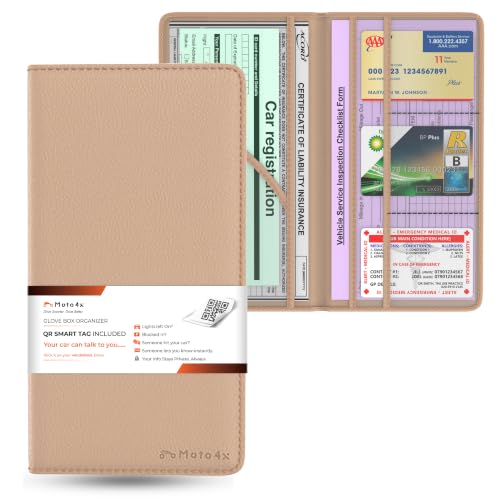 Car Registration and Insurance Card Holder,Beige Premium PU Leather Folder - color: Beige