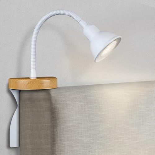 Solfres Patented Innovative Design Headboard Reading Light. No Drilling Golden Book Light for Bedtime Reading. Dimmable LED Book Reading Lamp with Bulb. Movable & Flexible, White - color: White, size: M
