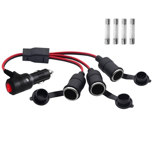 Dual Cigarette Lighter Plug Splitter with Switch,12V/24V 1 to 3 Car Cigarette Lighter Splitter Adapter, 3 Way Cigarette Lighter Male to Female Extension Cable with 15A Fuse (1 to 3) - style: 1 to 3