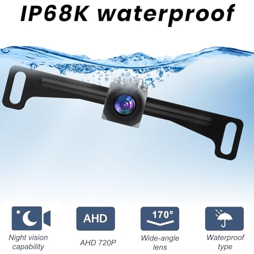 AHD 720P Metal Backup Camera, Car Rear View Camera License Plate Bracket, 170° Wide Angle License Plate Rear View Camera with Clear Night Vision for Car/SUV/RV/Truck(HD/AHD)
