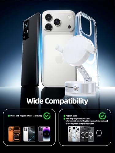 Magnetic Car Phone Holder for MagSafe, Suction Cup Phone Mount, White - color: White