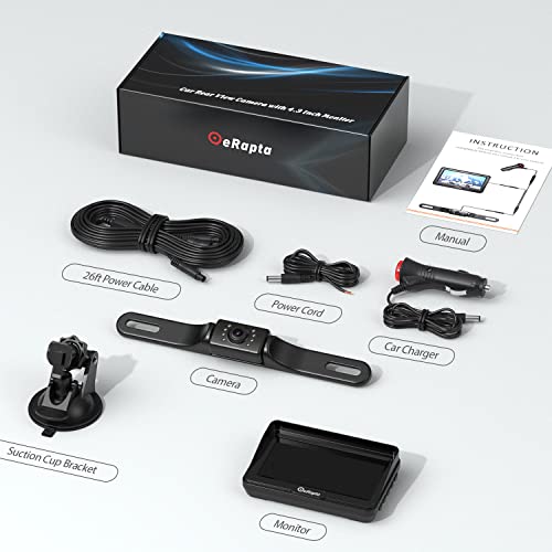 eRapta Backup Camera 4.3''HD 1080P Front Rear View Monitor kit