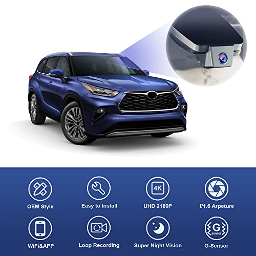 Fitcamx 4K Dash Cam Suitable for Toyota Highlander 2020-2026 & Highlander Hybrid (Gen4/UX70), OEM Factory Look, UHD 2160P Video, Built-in WiFi & APP, Loop Recording, G-Sensor, Plug & Play, 64GB Card - style: Front 4K Only