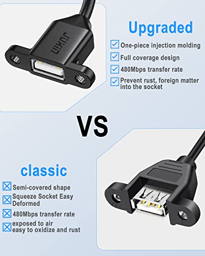 2Pack USB2.0 Male to Female Extension Cable with Ears can be Fixed Various Chassis/Cabinets/Panels USB Extender W/Screw nut for USB Panel Mount (USB2.0, 1.5FT) - size: 1.5FT