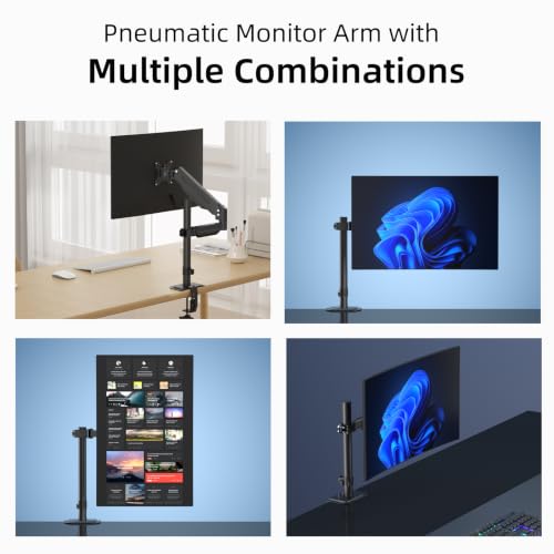 suptek Single Monitor Arm for Desk Mount Stand,Adjustable Monitor Arm for 17 to 32 inch Screen, Support Weight up to 22lbs, Mounting Holes 75x75mm to 100x100mm, ,Pneumatic Pole Mount Arm Black - size: Pole Mount Arm