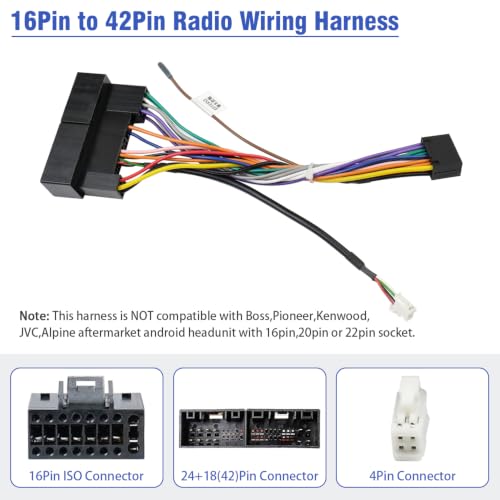 42Pin Radio Wiring Harness Adapter to 16Pin Plug for Hyundai Kia - style: 16P-42P for Hyundai/Kia 11-16