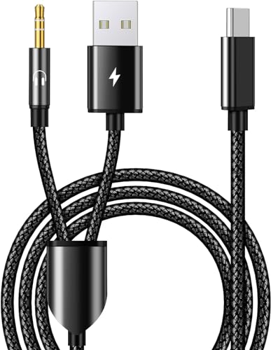 USB C to 3.5mm Aux Audio Cable with Charging, 2 in 1 USB C to 3.5mm Car Stereo Headset Audio Cable with PD 18W Charging Compatible with iPhone 17/16, Samsung Galaxy S26/S25/S24/S23+, Google Pixel 10 9 - color: Black