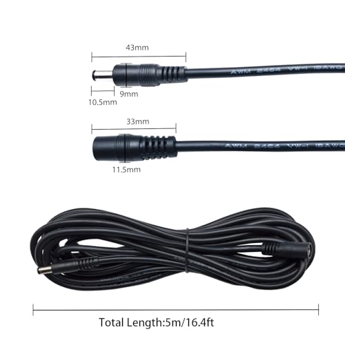 DC Power Extension Cable, 5.5mm x 2.5mm, 16.4FT, 3-Pack - color: Black 3pcs, size: 16.4ft