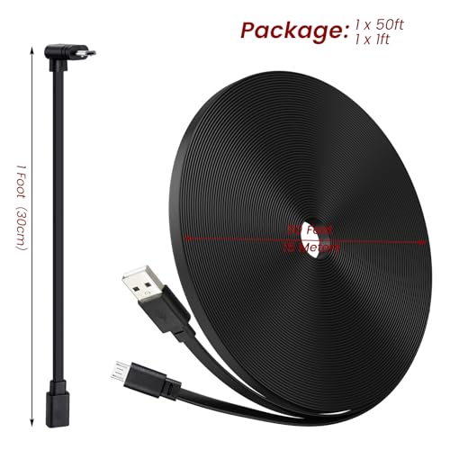 50ft Power Cable for Wyze Cam v4, Pan v3, OG, v3 and v3 Pro Gameras, Black - color: Black