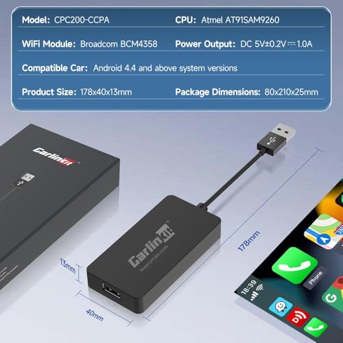 Carlinkit Wireless CarPlay & Android Auto USB Adapter - CPC200-CCPA (Black)