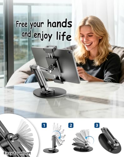 Portable Monitor Stand Large Clamp - Heavy Duty Aluminum Body Support up to 4.4LBS 16" 17.3" 18.5 inch 360° Rotating Base Swivel Foldable Desk Stand for iPad Holder Tablet Mount for Kitchen/Travel - size: up to 18.4"