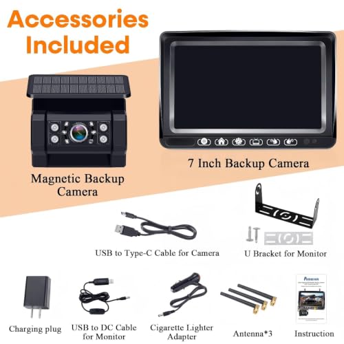 RV Backup Camera with Solar Magnetic - 50 FT Long Distance No Signal Delay - size: 7.1" RV Trailer Backup Camera
