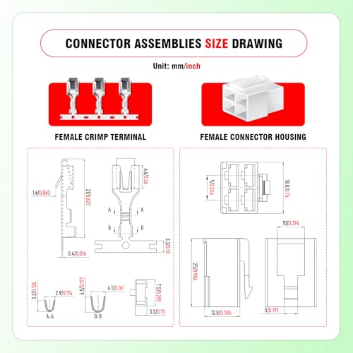 200 Pieces / 20 Sets Automotive Wire Connector 6.3mm 4-Pin Kit - size: 4-Pin, style: 6.3mm Connector