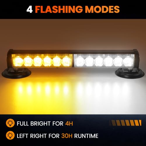 Amber/White Wireless Emergency Lights Bar for Trucks, Vehicles