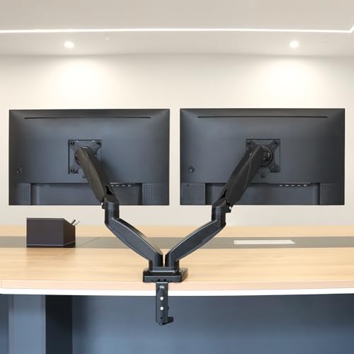 Amazon Basics Gas Spring Dual Monitor Arm Desk Mount, Adjustable Tension, Fits 15–27 Inch Monitors, Supports 4.4–15.4 lbs Each Arm, VESA 75x75/100x100, Black - size: Dual, style: GasSpringMonitor