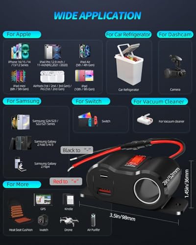 120W QC3.0&PD3.0 Outlet Cigarette Lighter Socket Splitter 3*10A Fuse - color: Black Red, size: 1P