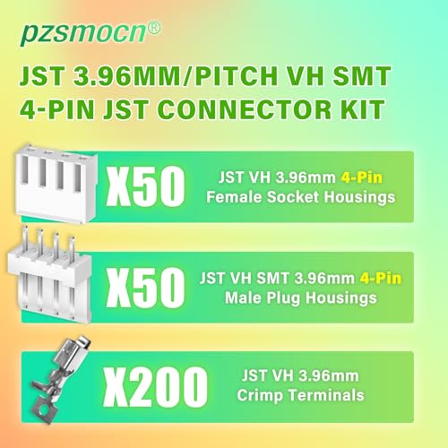 300 Pieces / 50 Sets JST VH SMT 3.96mm 4 Pin Connector Kit Set - size: 4-Pin, style: JST-VH-SMT