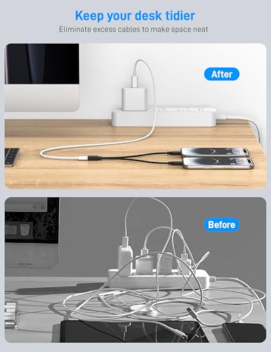 USB C Splitter 1 in 2 Out, USB Type C Splitter, USB C Female to Dual Type C Male Port Power Charging Cable (Only for Charging, Can't Transmit Data) - style: 1 in 2 out