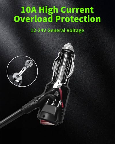 YANTU 120W/10A with Independent Switch Double Cigarette Lighter Adapter/Splitter with 20-inch Cigarette Lighter Extension Cord,12V Plug Socket 2-Way Y Adapter with Dual Charger Ports