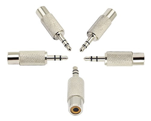 RCA to 3.5MM Audio Adapter Metal 3.5mm (1/8 Inch) Stereo Plug Male to RCA Female Jack Adaptor Connector(Silver)(5 Packs, 3-Pole) - color: 5 Packs, 3-Pole