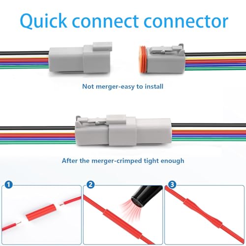 Deutsch DT 6 Pin 14 AWG Waterproof 6 Wire Connector Kit, 4 Pairs Automotive Electrical Connectors, Male & Female Plug for Truck, Boat, Car, LED Lights (6 Pin) - size: 6 Pin