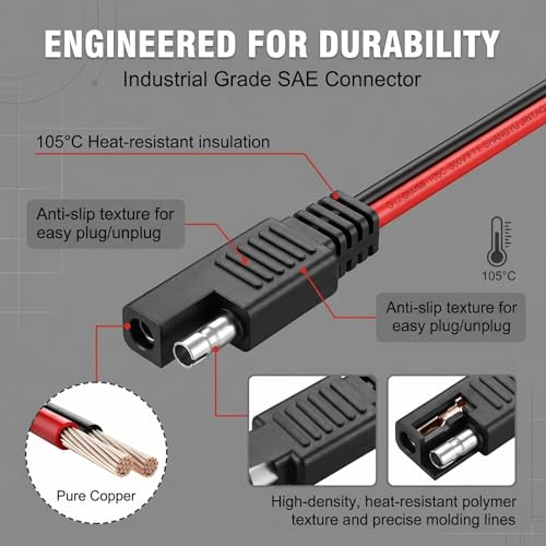 2 PCS Car SAE Extension Connector Cable, 10AWG SAE Quick Connector Disconnect Plug, Flexible SAE Power Wire Harness Adapter Cable, Universal for Most Cars, SUVs (Red) - color: 10AWG