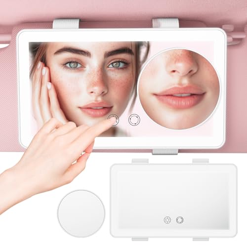 SEALIGHT Car Sun Visor Vanity Mirror, 1X/3X Magnification Makeup Mirror with Lights, Rechargeable 3 Light Modes & 60 LEDs, Dimmable Touch Control Smart Mirror, Universal for Car Truck SUV