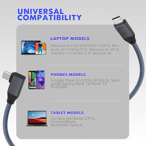 USB C Right Angle Cable 100W 3.3ft, 4K Video USB C 3.2 Gen2x2 Data Cable - color: Gray, size: 3.3FT