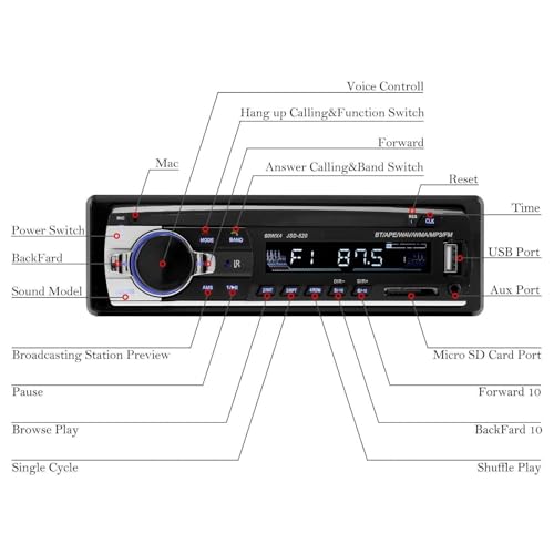 Single Din Bluetooth Car Stereo with LCD Display | Built-in Microphone FM USB/Aux/SD Input Receiver | Hands-Free Calling Wireless Remote Control MP3 Radio Player
