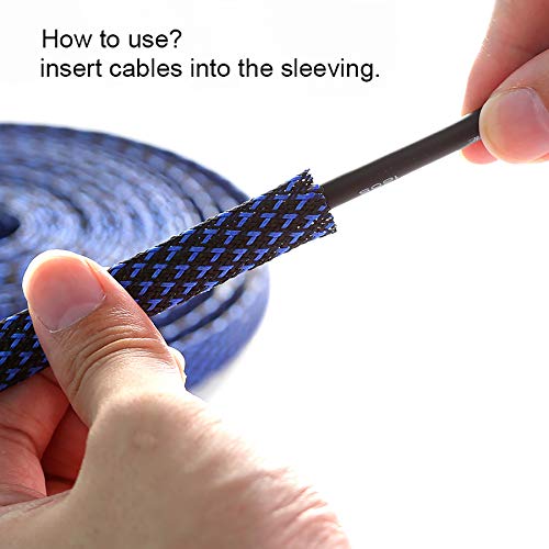 100ft - 1/4 inch PET Expandable Braided Sleeving – BlackBlue – Alex Tech Braided Cable Sleeve - color: Blackblue, size: 1/4"-100ft