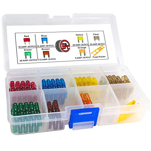 Mini Fuse Kit 12V Inline Automotive Fuse Holders 14AWG - 120 Assorted ATM/APM Car Mini Fuses - Includes Fuse Puller Tool - 5, 7.5, 10, 15, 20, 25, 30 amp Fuse Box - size: Mini