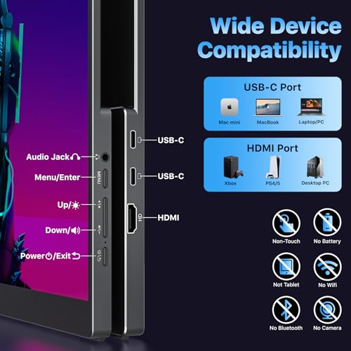 VisionOwl Portable Monitor 16 Inch 2.5K QHD 144Hz 16:10 Second Screen, USB-C HDMI HDR Travel Monitor for Laptop PC MacBook PS5 Xbox, VESA Mountable, with Speakers, Built-in Kickstand - size: 16 inch