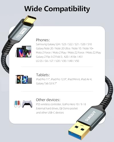 SUNGUY 10Gbps Android Auto USB Cable 3FT, 3A USB C 3.1 Gen2 Cable Data Transfer, USB C CarPlay Cable Fast Charging for iPhone 17/16/15 Series, Samsung Galaxy S25 S24 Ultra, Pixel - color: Grey, size: 3FT