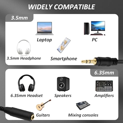 6.35mm 1/4 to 3.5mm TRS Headphone Extension Cable Audio Adapter 30cm