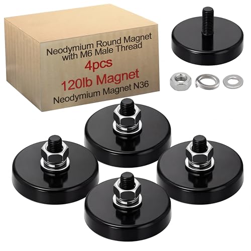 Flutesan 4pc Strong Round Mounting Magnet with Bolt, 1.42"-110lb-M6 Black - color: Black, size: 1.42in-90lb-M6