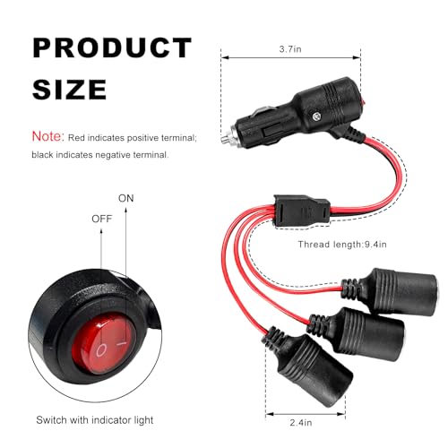 Car Cigarette Lighter Splitter, 12V/ 24V 1 to 3 Automotive Power Charger Port Socket, 3 Way Y-Adapter Cigarette Lighter Extension Cable with On/Off Switch, Car Accessories - color: 3-Way