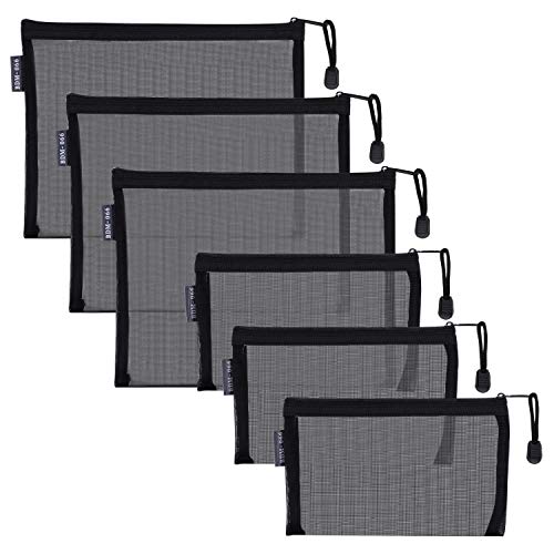 HRX Package 6pcs Mesh Makeup Bags for Travel, 2 Sizes A5 A6 (Black) - color: Black, size: A5, A6