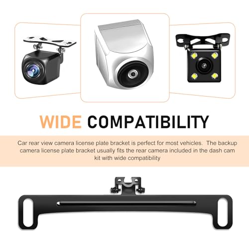 Universal Metal License Plate Frame Bracket for Rear View Backup Camera, Rustproof Adjustable Mount Holder Compatible with Most Vehicles (Black)