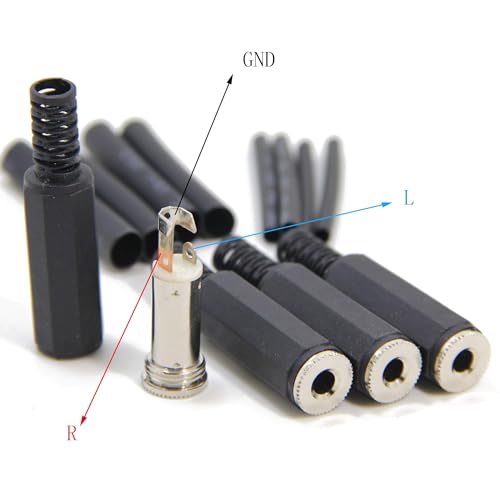 Ancable Replacement 10-Pack Stereo Female Jack 3 Pole TRS 1/8" 3.5mm Solder Type DIY Audio Cable Connector with Shrinkle Tube for Repair Headphone Earphone Headset