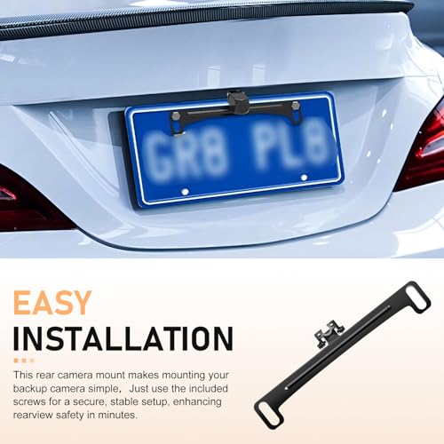 Universal Metal License Plate Frame Bracket for Rear View Backup Camera, Rustproof Adjustable Mount Holder Compatible with Most Vehicles (Black)