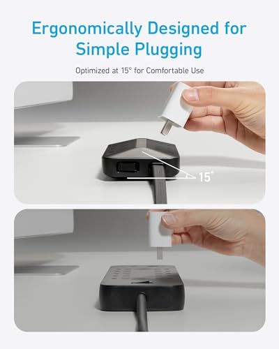 Anker Power Strip with 300J Surge Protector, 10ft Outlet Extender, 20W, 6AC - color: Black, size: 10FT