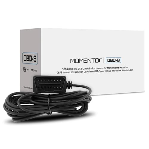 Momento OBD Plug-n-Play Install Harness, Black, OBDII to USB-C Cable for Momento M8 Dash Cam System