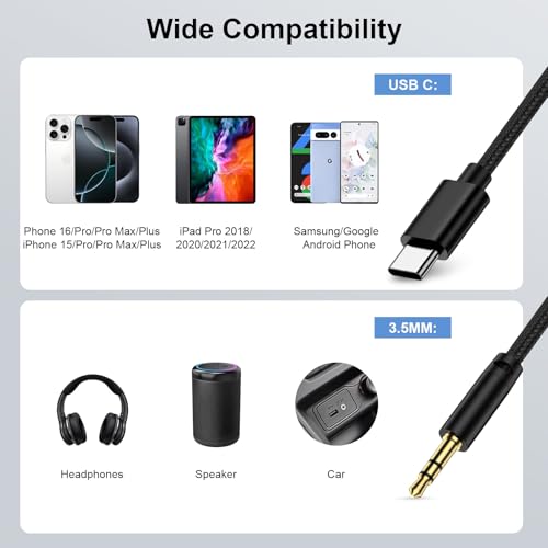 Samsung USB C to 3.5mm Audio Jack Cable for Samsung Galaxy A17/A16/A36/A56 - color: Black