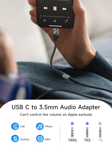 JSAUX 2 Pack USB C to 3.5mm Audio Adapter, Smart DAC Headset Dongle, Black - color: Transparent Black, size: 2 x 0.6ft