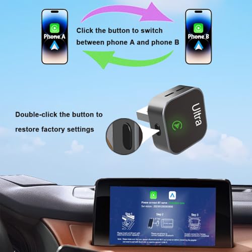 Wireless CarPlay Adapter, Upgraded Wired to Wireless for CarPlay & Android Auto, with Heat Dissipation Design, Plug and Play, Stable Connection & No Latency Black
