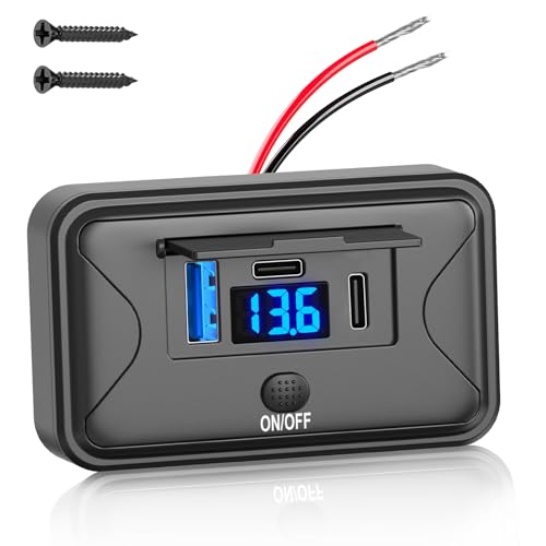 90W 12V USB Outlet Panel Wall Mount, Dual 36W USB C and QC 3.0 18W Car USB Port Charger with Voltmeter Button Switch, Waterproof 3 USB Multi Port Power Outlet DIY 12V Accessories for Car Bus RV Truck - size: 1PCS